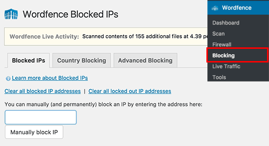 مسدود کردن IP در Wordfence