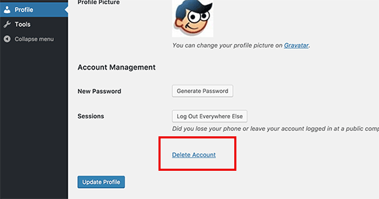 حذف حساب کاربری از پروفایل